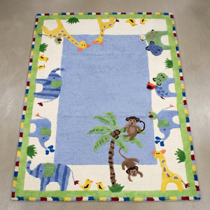 Tapis en laine tufté fait main luxueux avec motif jungle/animal original, support en latex lavable, grand tapis de salon - Product Image 1