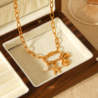 Collier tendance pour femme en acier inoxydable plaqué or 18 carats, avec pendentif étoile de mer, coquillage, cœur et perle, style européen et américain
