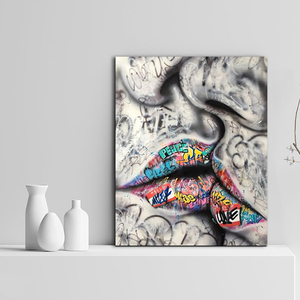 抽象的な落書き唇キャンバス絵画セクシーな女性の口のポスターとプリントストリートウォールアート写真リビングルームの家の装飾 - Product Image 4