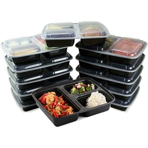 Boîte à lunch jetable rectangulaire à 3 compartiments de style américain, micro-ondable, réfrigérable, en plastique, à emporter - Product Image 5