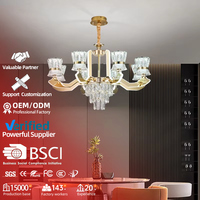 Lustre moderne en cristal doré LED pour villa, salle de banquet, salon, hall d'hôtel, lampe suspendue réglable