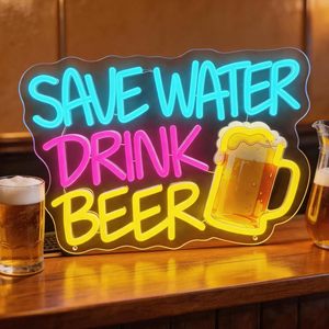 Save water drink beer neon LED dimmable USB powered ambient <b>light</b> shop <b>window</b> decoration <b>light</b> street indicator <b>light</b> 5v - Product Image 6