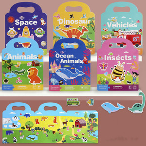 Libro di Adesivi Riutilizzabili con 10 Temi per Bambini: Animali, Dinosauri, Veicoli Spaziali, Oceano, Meduse - Libro Educativo e Silenzioso - Product Image 6