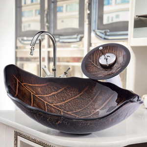 Fregadero moderno de vidrio templado en forma de hoja Gabinete de piedra fácil de limpiar con escurridor para baño y balcón - Product Image 2