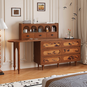Vintage Solid Wood Dressing Table With Storage <b>Drawers</b> And Shelf Integrated Makeup Desk For Bedroom - Product Image 2