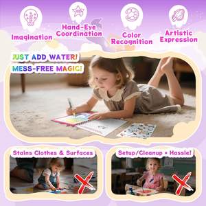 <span class=keywords><strong>Livre</strong></span> de peinture à l'eau magique réutilisable pour les tout-petits avec plus de 110 autocollants et stylo, activités de dessin magiques, livres de coloriage pour les tout-petits - Product Image 2