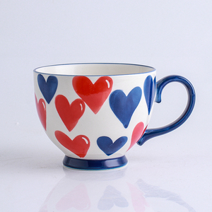 Tasses à thé en céramique écologiques de 15 oz, peintes à la main, en forme de cœur, pour le petit-déjeuner, tasse à café Love Peach - Product Image 1