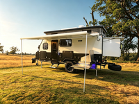 Caravane hybride de luxe EcoCampor 15FT avec toit relevable électrique, cuisine intérieure et extérieure pour les voyages en plein air