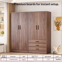 Armoire moderne minimaliste en noyer, best-seller, pour chambre à coucher, petit appartement, avec 2 tiroirs et portes battantes, meuble de rangement à assembler