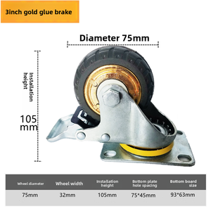 <strong>3</strong>-inch Lightweight Swivel Casters with <strong>Rubber</strong> <strong>Wheel</strong> Lock and Golden Swivel Casters with Lock - Product Image 4