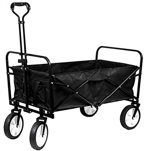 Chariot de camping portable pliable d'extérieur, chariot utilitaire à 4 roues avec poignée réglable, capacité de charge de 100 kg, noir - Product Image 1