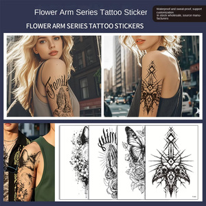 Adesivi per Tatuaggi Temporanei all'Ingrosso, Nuovo Stile Floreale in Bianco <span class=keywords><strong>e</strong></span> Nero per Braccio, Design Sketch - Product Image 2