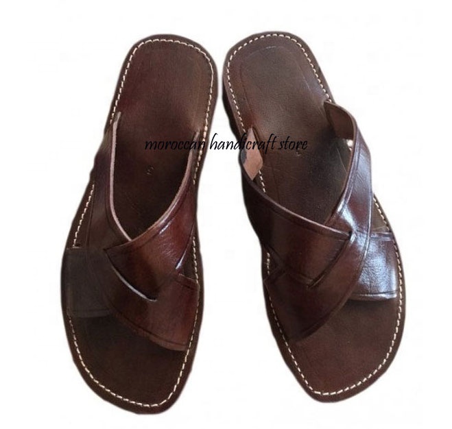 Sandales en cuir marocain vintage, pantoufles faites à la main, tongs de plage d'été pour hommes