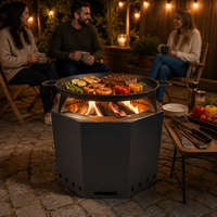 Brasero sans fumée de 19 pouces en acier inoxydable, foyer extérieur avec barbecue pour le camping