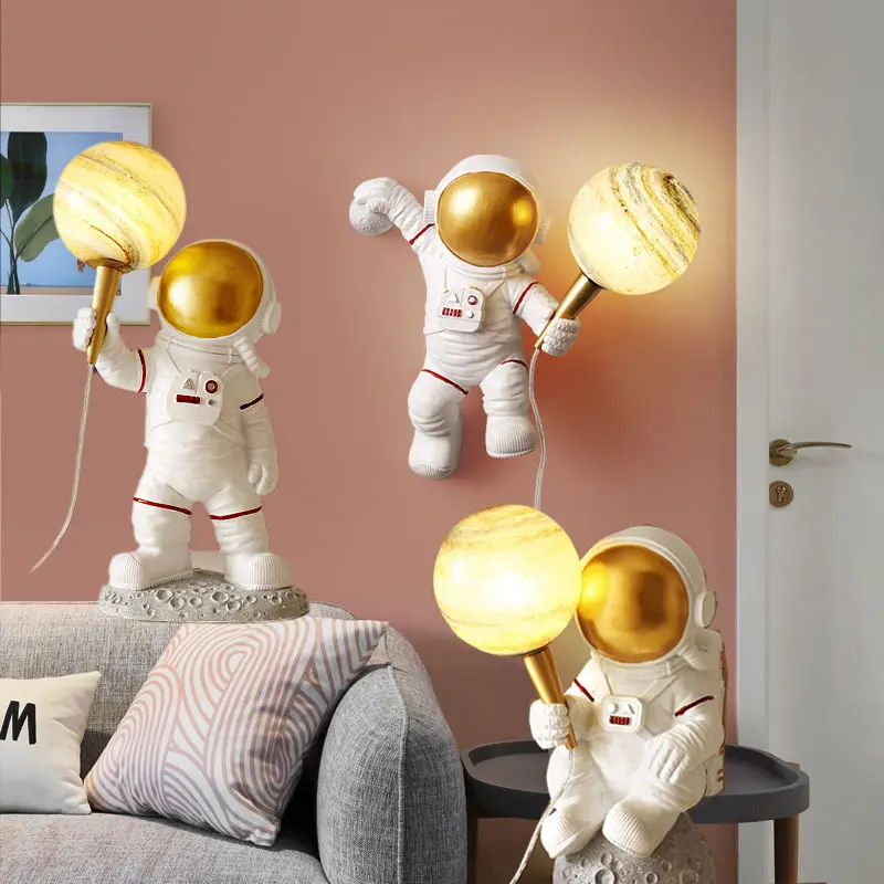 어린이 생일 선물 행성 달 침실 머리맡 벽 빛 밤 빛 Sconce 우주 비행사 테이블 램프 수지 벽 램프