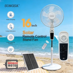 Ventilateur sur pied solaire électrique rechargeable à moteur sans balais <span class=keywords><strong>de</strong></span> 16 pouces, portable, pour la maison, le camping et l'extérieur, à <span class=keywords><strong>prix</strong></span> bas en gros - Product Image 1