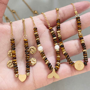 Collares de Moda de Alta Gama, Estilo Nicho, con <span class=keywords><strong>Cadena</strong></span> de Bambú y Piedra Ojo de Tigre, Personalizados al por Mayor - Product Image 1