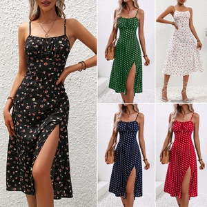 Vestido de Verano para Mujer, Estilo Princesa Occidental, Cintura Alta, Sin Mangas, Cuello Cuadrado, Estampado Floral, Sexy, para Club, de Poliéster - Product Image 2