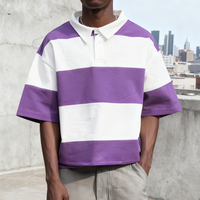 Haute qualité Streetwear surdimensionné goutte épaule poids lourd Rugby T-Shirts rayé recadrée Boxy coton polos pour hommes