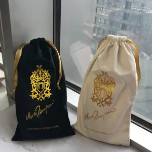 Custom Logo Print Black and ivory velvet shoes Packaging bags pouch velvet Packaging bags pouch
