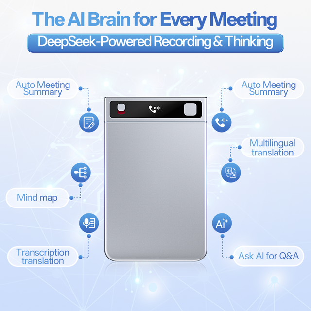 M5 AI Voice Recorder Transcribe & Summarize AI Noise Cancellation Supports 200 Languages 64GB Memory APP Control Audio Recorder