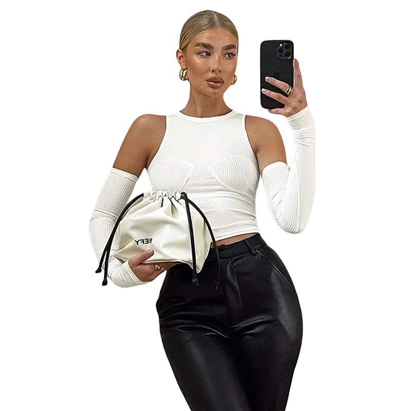 2021 New Arrivals INS Fashion Women Clothing T-shirt With Gloves Slim Fit Women's Crop Tops