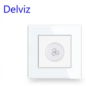 Delviz Fan Regulating Rotary controller, 86mm square White/Black Tempered crystal glass Panel, Wall mounted Speed control Switch