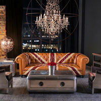 Canapé Chesterfield américain de style vintage, dossier capitonné, cuir véritable, design traditionnel avec drapeau anglais, pour salon, hôtel