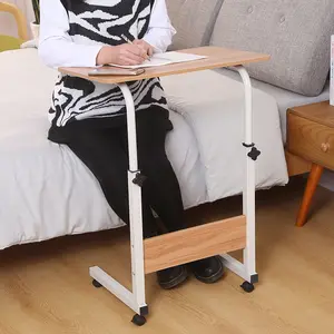 Mdf Wood Height Adjust Bed Table With Wheels Sofa Side Movable Laptop Desk Home Work Study