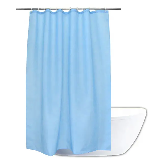 Hotel Simple Design Polyester Waterproof Light Blue Bath Shower Curtain for Wholesale