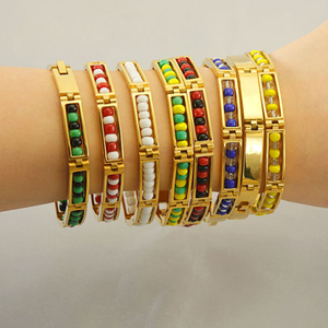 Pulsera unisex <span class=keywords><strong>de</strong></span> eslabones sagrados <span class=keywords><strong>de</strong></span> acero inoxidable chapada en oro <span class=keywords><strong>de</strong></span> 18 quilates, pulsera <span class=keywords><strong>de</strong></span> santería <span class=keywords><strong>de</strong></span> África India con cuentas coloridas - Product Image 6