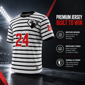 Maglia da Calcio Personalizzata Sublimata, Asciugatura Rapida, Traspirante, a Righe, in Poliestere, per Allenamento, con Logo e Nome, Vendita all'Ingrosso - Product Image 3