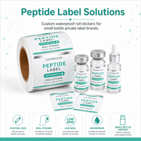 Étiquettes personnalisées pour peptides à faible MOQ, autocollants en rouleau imperméables, étiquettes personnalisées avec logo privé pour petits flacons, fournisseur d'étiquettes d'emballage d'échantillons