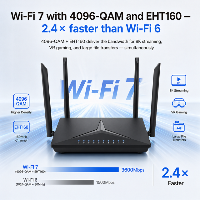 KuWFi WR3600E WiFi 7 Router 3600Mbps Dual-Band 2.5G WAN EasyMesh for Smart Homes