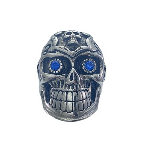 yunnique <b>Skull</b> Stainless Steel <b>Ring</b> Men's Geometric Design Blue Stone Inlay Gift Jewelry - Product Image 5