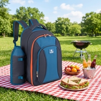 Sac à dos de pique-nique réutilisable pour 4 personnes avec compartiment isotherme de qualité alimentaire, porte-bouteille de vin et poche avant zippée