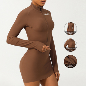 Sm2332 abito da Tennis sportivo a coste <span class=keywords><strong>con</strong></span> <span class=keywords><strong>mezza</strong></span> cerniera a maniche lunghe abito da Tennis da Golf ad asciugatura rapida abito sportivo abbigliamento sportivo - Product Image 4