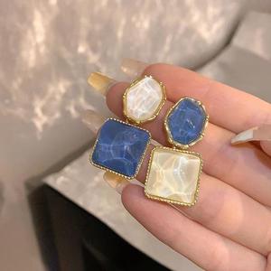 Coloré argent aiguille eau pétillante bleu blanc pierre précieuse irrégulière carré ovale carré goutte pendentif boucles d'oreilles pour femme - Product Image 2