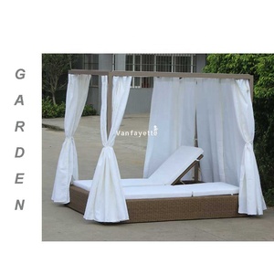 Place sun — lit Double chaise de soleil en rotin, meuble d'extérieur rond avec auvent - Product Image 5