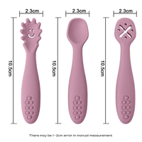 Lot de 3 : Ensemble repas bébé personnalisé Kawaii, durable, en silicone de qualité alimentaire sans BPA, avec cuillère et anneau de dentition pour l'apprentissage de la diversification alimentaire des tout-petits