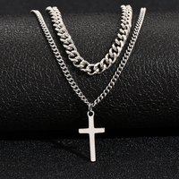 Collier unisexe avec pendentif croix de style simple, en acier inoxydable plaqué argent, chaîne Figaro vintage tendance, 49g Outrun