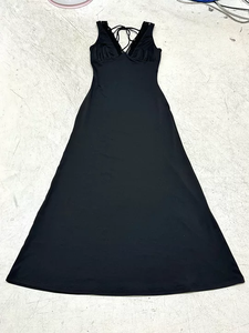 Elegante Vestido Maxi de Color Liso con Detalle de Encaje y Espalda Descubierta, Estilo Occidental, Cuello en V Profundo, Lazo Trasero, Corte A, Tipo Camiseta, Natural, para Fiesta, Venta al por Mayor para Mujer - Product Image 2