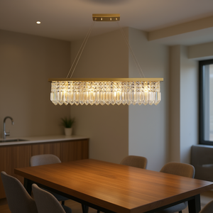 Lustre rectangulaire moderne en cristal, en fer doré, 8 lumières LED, luminaire suspendu pour salle à manger, cuisine, grande hauteur réglable - Product Image 2