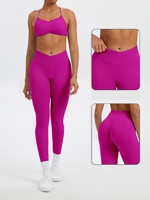 Pantalon de yoga sans couture à taille croisée pour femme, legging de sport long pour le fitness, effet push-up et contrôle du ventre, idéal pour le cyclisme et la course à pied