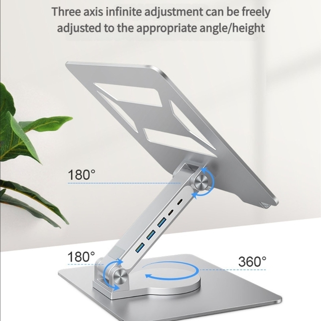 New DXAC Aluminum Alloy Steel Silicone Foldable Laptop Stand 360 Rotation Multi-Dock Ergonomic Adjustable Height Portable Holder