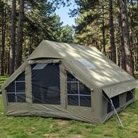 Grande tente de camping gonflable 12 places toutes saisons, imperméable, de luxe, avec cheminée, façade en verre trempé, montage rapide pour