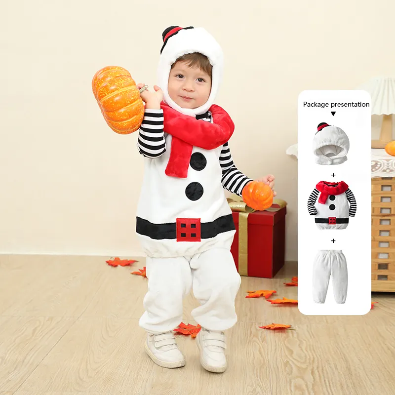 Vente chaude noël nouveaux vêtements pour enfants bonhomme de neige à motifs zébrés bébé ensemble vêtements de fête pour enfants