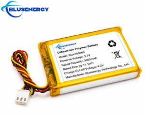 แบตเตอรี่ลิเธียมไอออนโพลิเมอร์ Blusenergy 3.7V 3000mAh รุ่น Blus755060 สำหรับอุปกรณ์อิเล็กทรอนิกส์สำหรับผู้บริโภค - Product Image 2