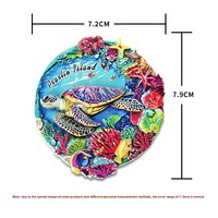 Aimant de réfrigérateur 3D personnalisé en résine, tortue marine tropicale Art Déco, corail, pour la plage, les îles et les voyages