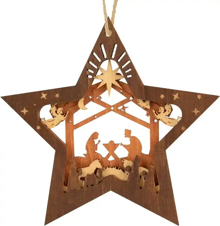 PaFu Weihnachtsbeil Zierleiste aus Holz hängender Sternförmiger Zierleuchter für Weihnachtsbaum Die Geburt Jesu Dekoration